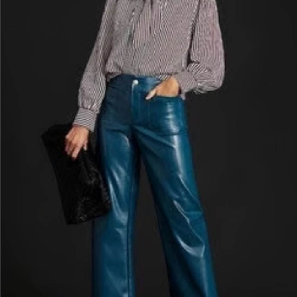 Anthropologie “The Colette” Faux-Leather Crop Wide-Leg Pants by Maeve